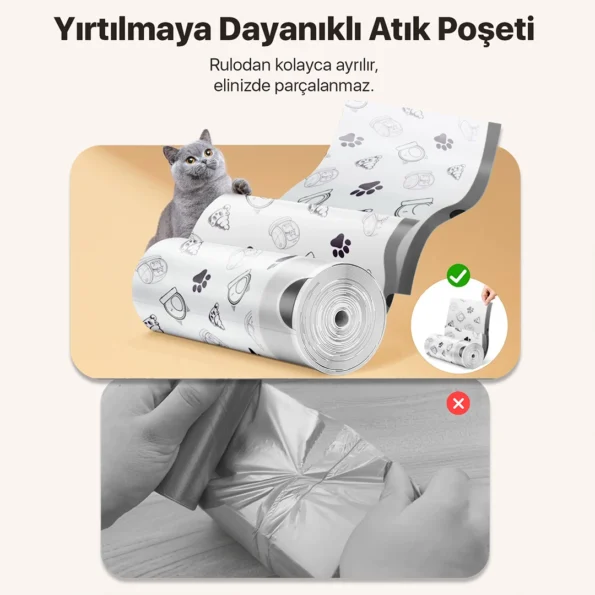 Akıllı Kedi Tuvaletleri ile Uyumlu Kokulu & Büzgülü Çöp Torbası-4