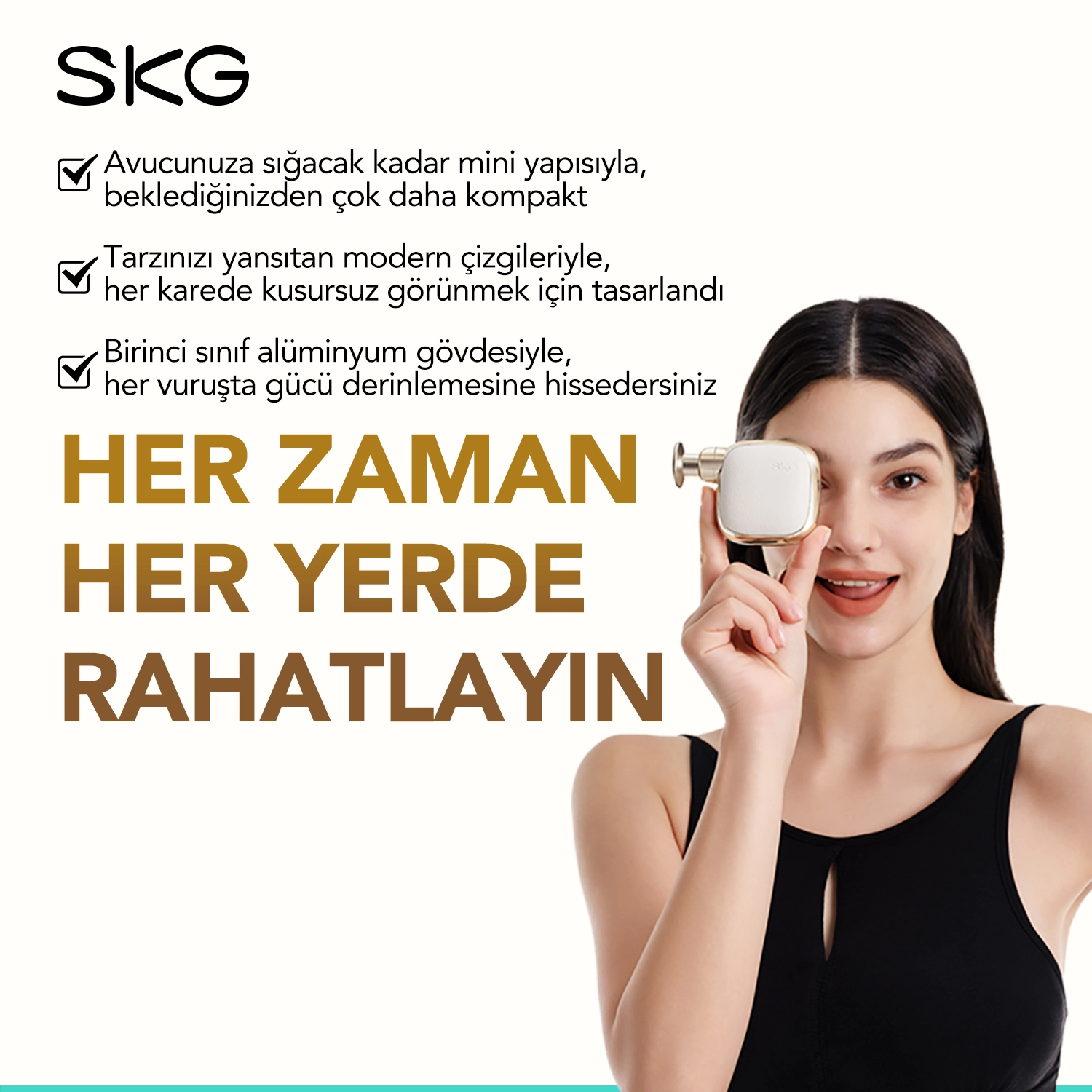 SKG FS300 Ultra Mini Masaj Tabancası - Şarjlı, Sessiz, Güçlü Titreşimli, Cep Boy, Taşınabilir - 2800 Rpm, 3 Başlıklı - 2